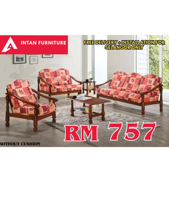 WOODEN SOFA 123 WITH COFFEE TABLE + SIDE TABLE