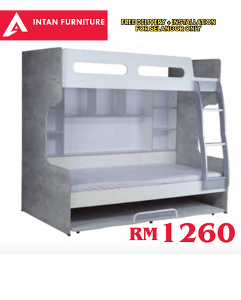 01_BUNK BED TRIPPLE DECKER | BOOKSHELF+PULLOUT